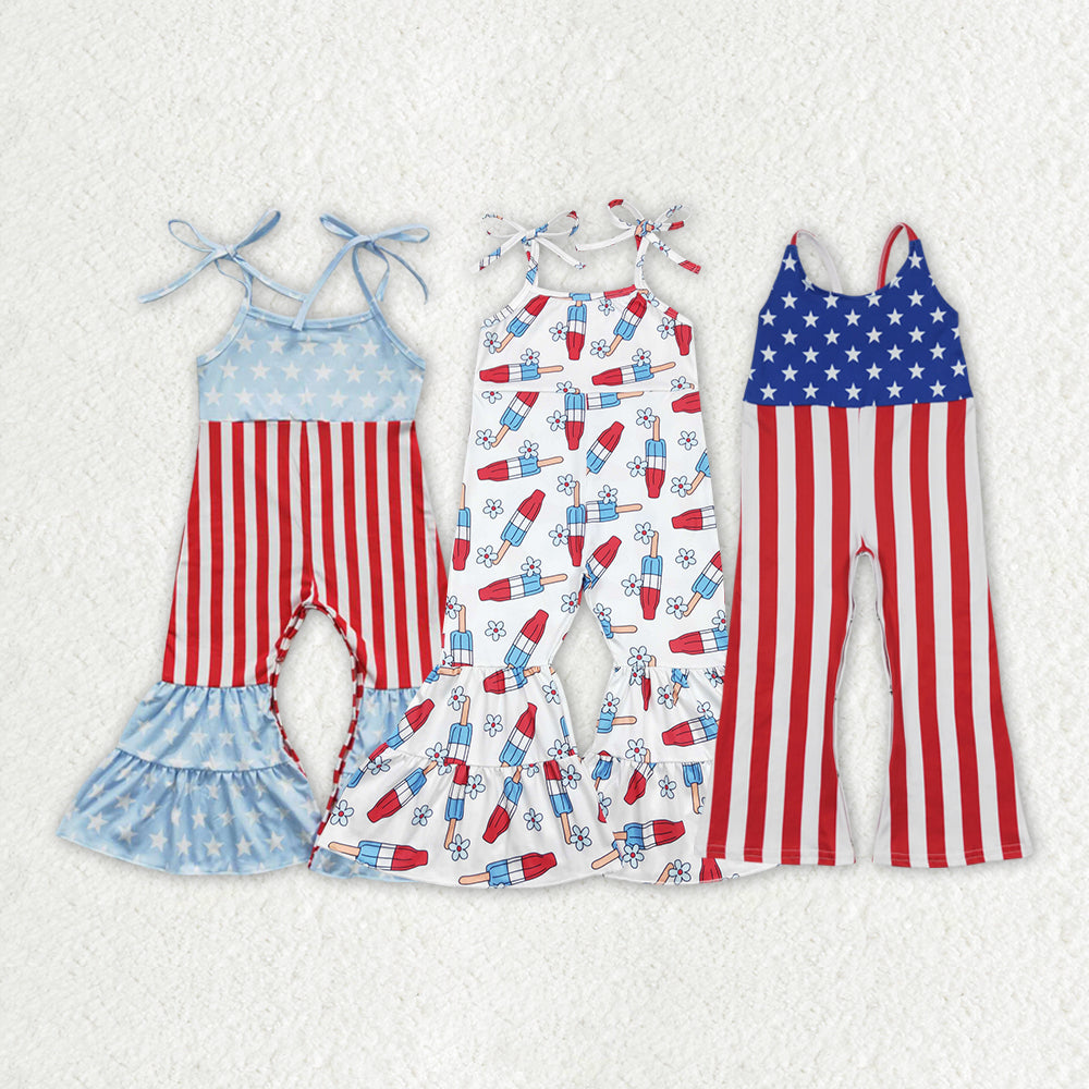 Sibling Baby Girls 4th Of July Bell Bottom Jumpsuits