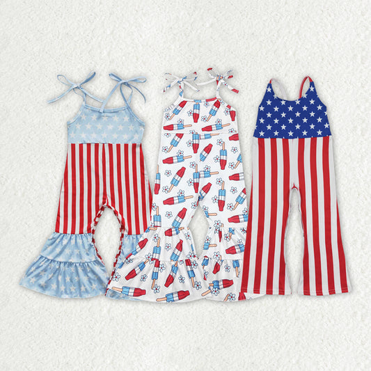 Sibling Baby Girls 4th Of July Bell Bottom Jumpsuits