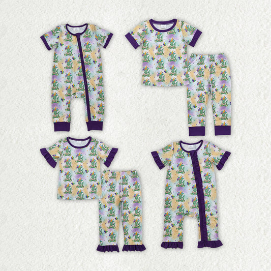 Sibling Girls Baby Boys Mardi Gras Crocodile Rompers Pajamas Suits