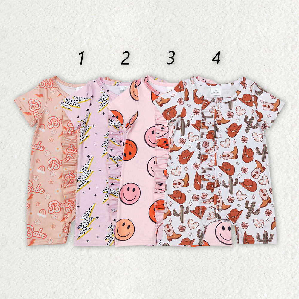 Sibling Baby Girls Ruffle Western Short Sleeve Rompers