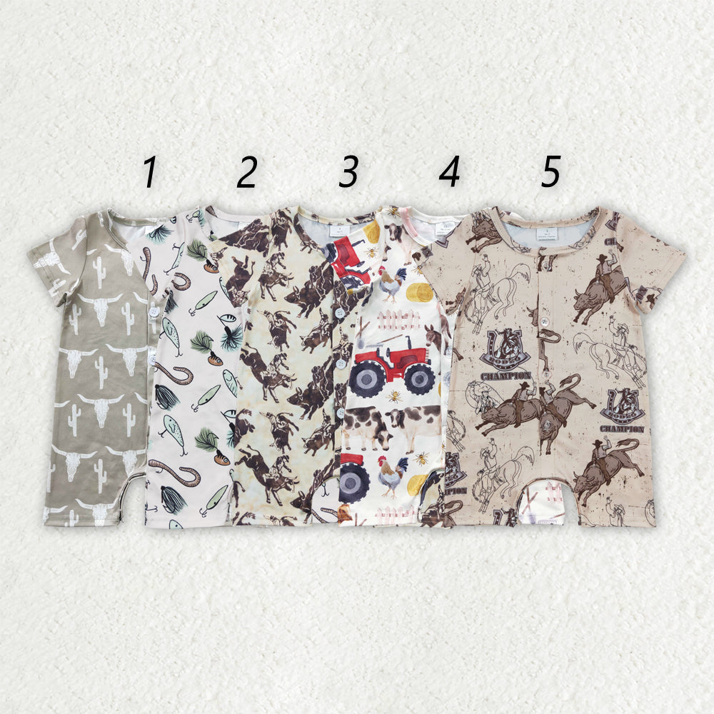 Sibling Baby Boys Western Buttons Summer Rompers