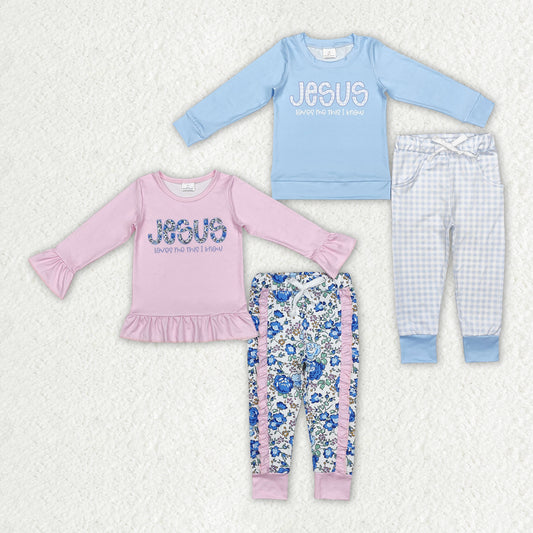 Sibling Baby Girls Boys Jesus Top Pants Church Clothes Sets