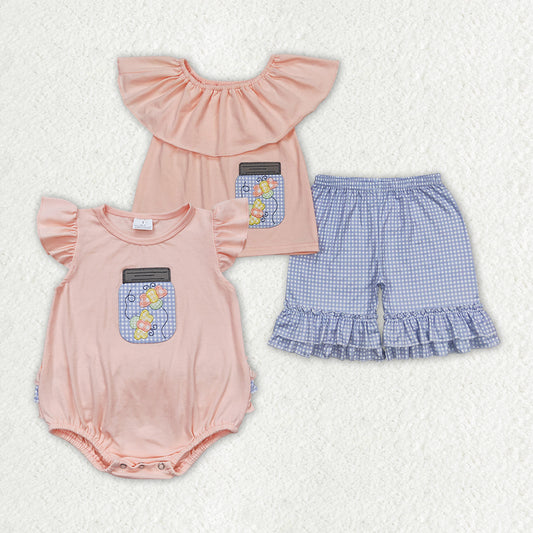 Sibling Embroidery Baby Girls Honey Butterfly Rompers Clothes Sets
