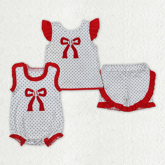 Sibling Baby Girls Baseball Bow Rompers Clothes Suits