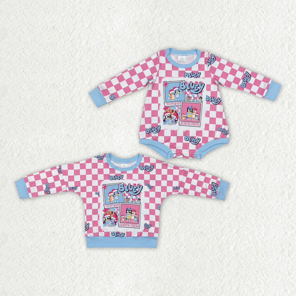 Sibling Baby Girls Christmas Blue Dogs Rompers Shirts