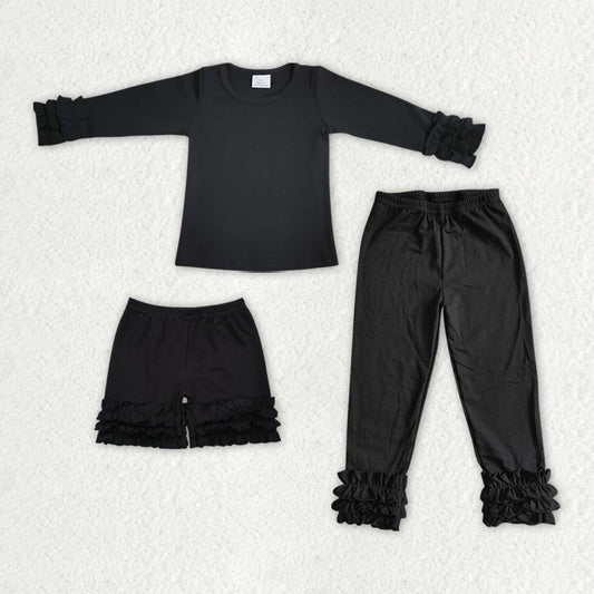 Sibling Girls Black Icing Ruffle Shirts Shorts Pants Collection