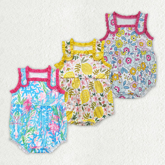 Sibling Baby Girls Summer Straps Ruffles Flowers Rompers