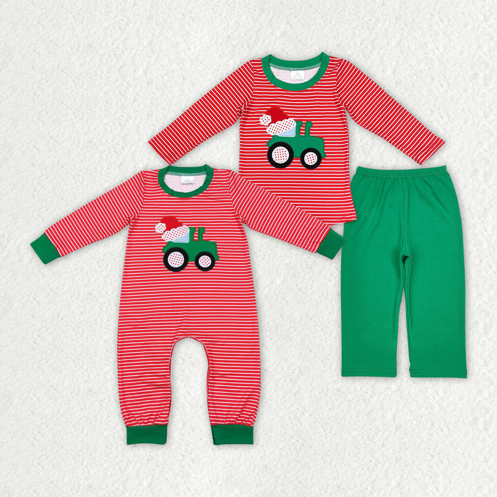 Baby Boys Christmas Tractor Construction Sibling Rompers Clothes Sets