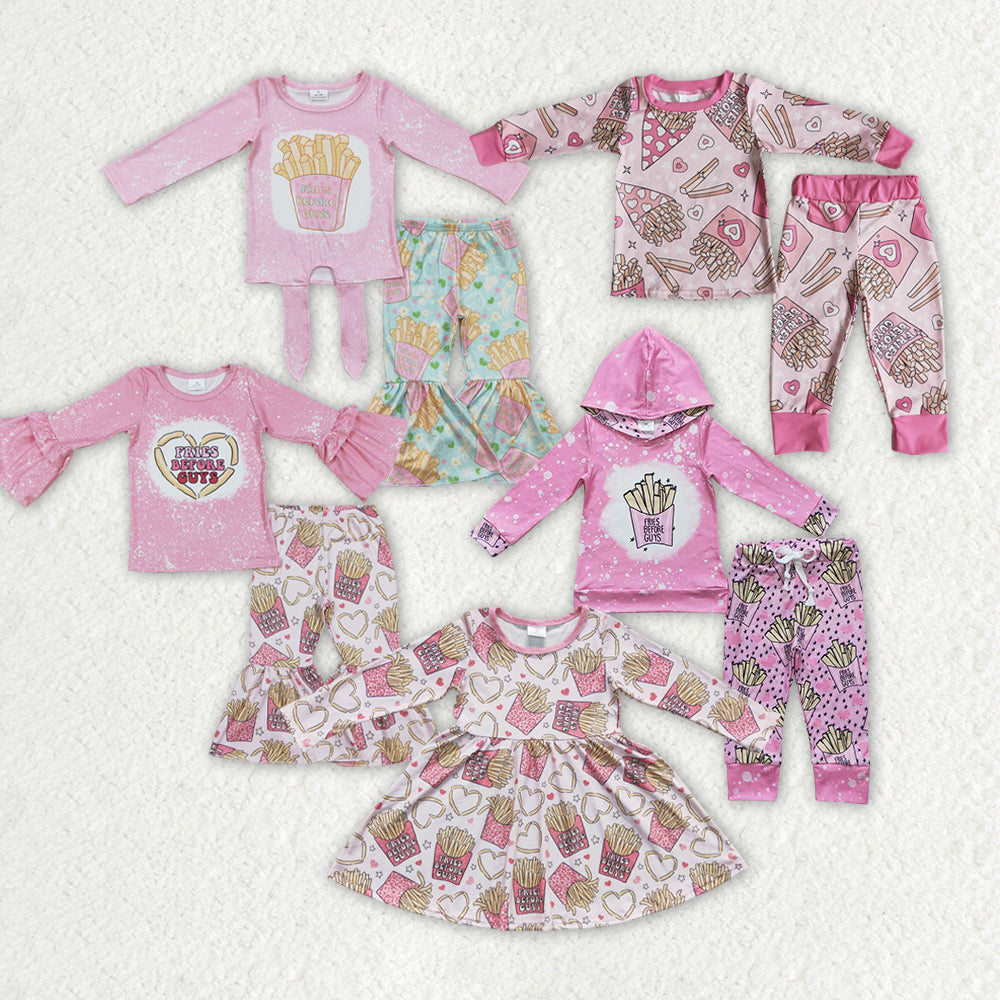 Sibling Baby Girls Valentines Fries Dresses Clothes Sets