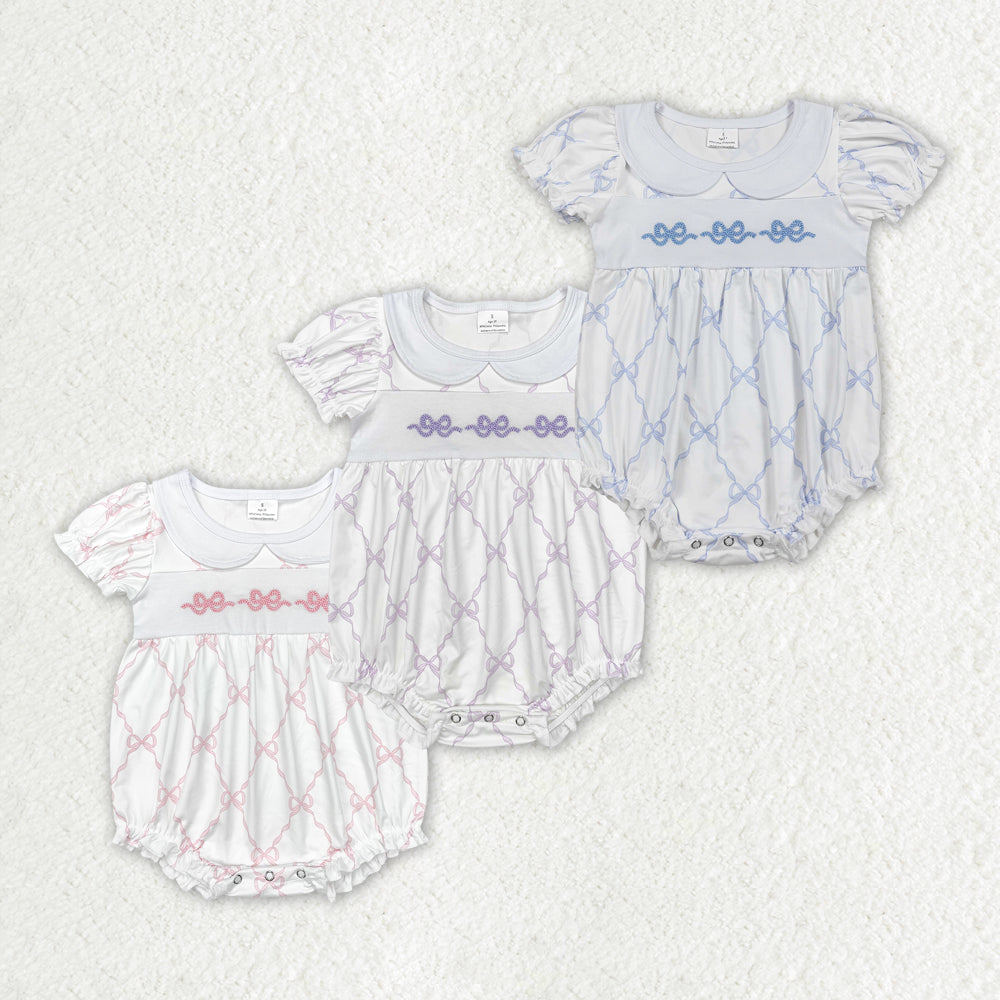 Sibling Baby Infant Girls Bows 3 Colors Short Sleeve Rompers