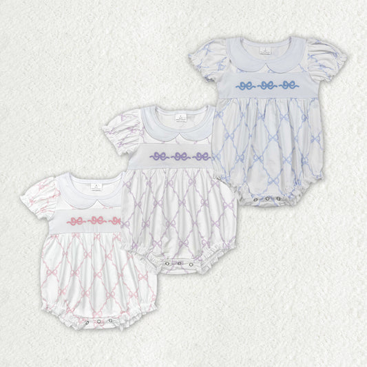 Sibling Baby Infant Girls Bows 3 Colors Short Sleeve Rompers