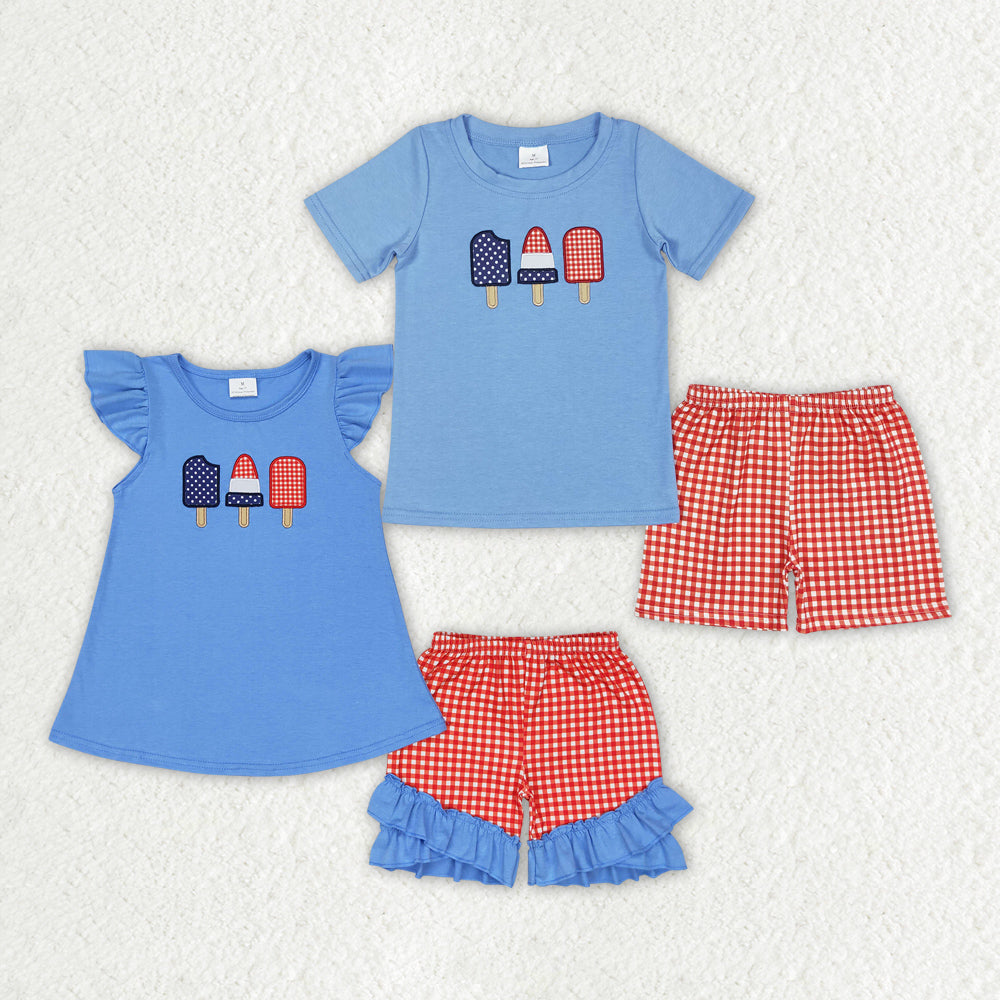 Sibling Boys Baby Girls 4th Of July Popsicle Outfits Suits