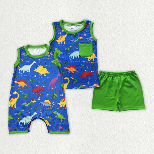 Sibling Baby Boys Summer Sleeveless Dinosaur Rompers Clothes Sets