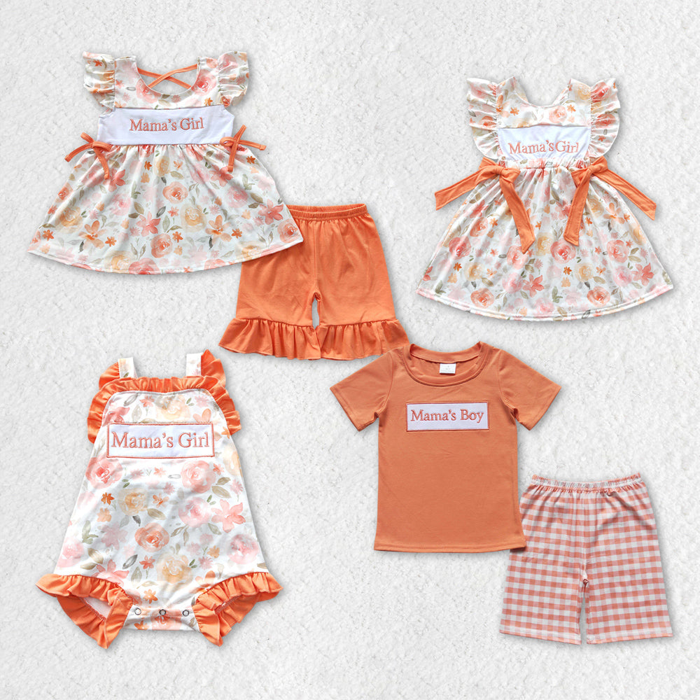 Sibling Baby Girls Mommy's Girl Orange Floral Dresses Rompers Clothes Sets