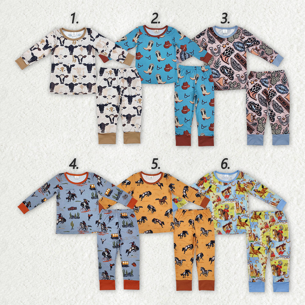 Sibling Kids Brothers Boys Western Rodeo Cows Bamboo Pajamas Clothing Sets