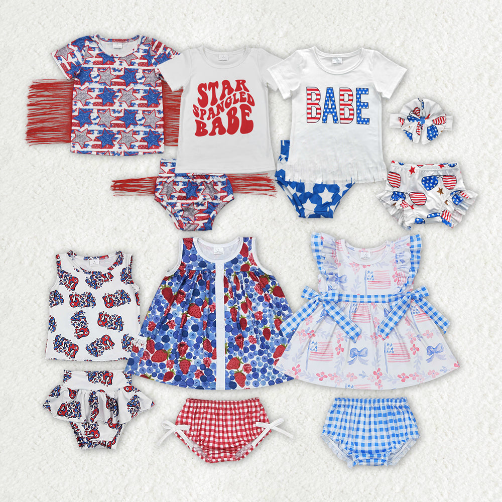 Sibling Baby Girls 4th Of July Shirt Bummie Sets