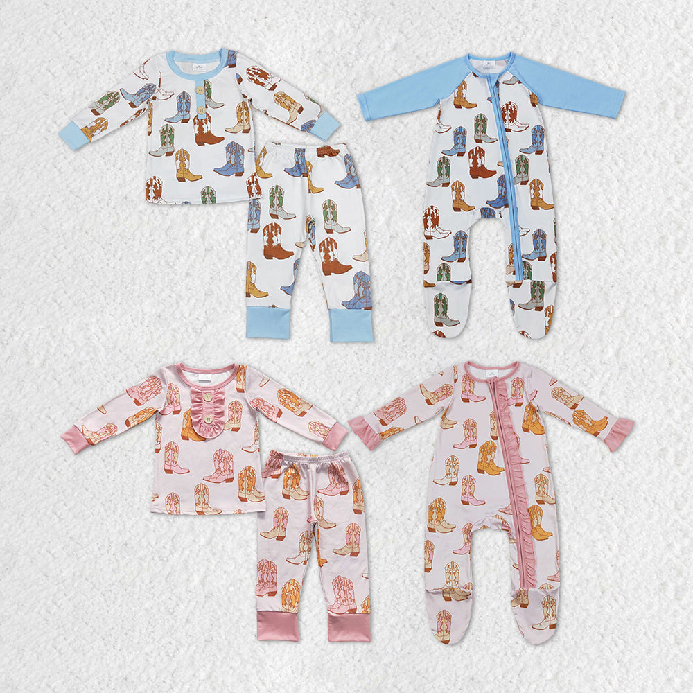 Baby Children Western Boots Pajamas Rompers Sibling Sets