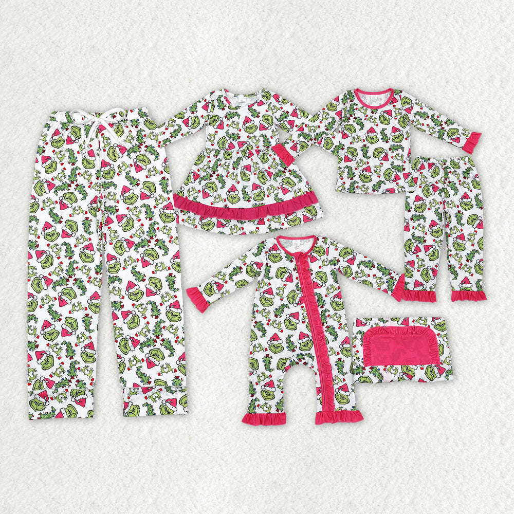 Family Christmas Green Face Hearts Pajamas Holiday Wear