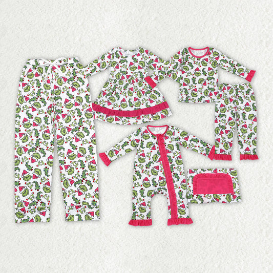 Family Christmas Green Face Hearts Pajamas Holiday Wear