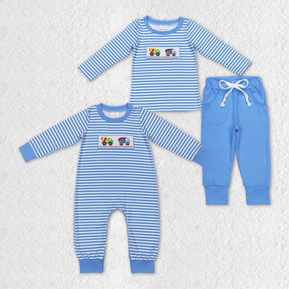 Sibling Baby Boys Construction Long Sleeve Rompers Sets Clothes Sets