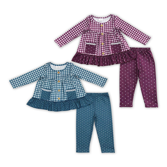 Baby Girls Long Sleeve Checkered Fall Sibling Legging Clothing Sets