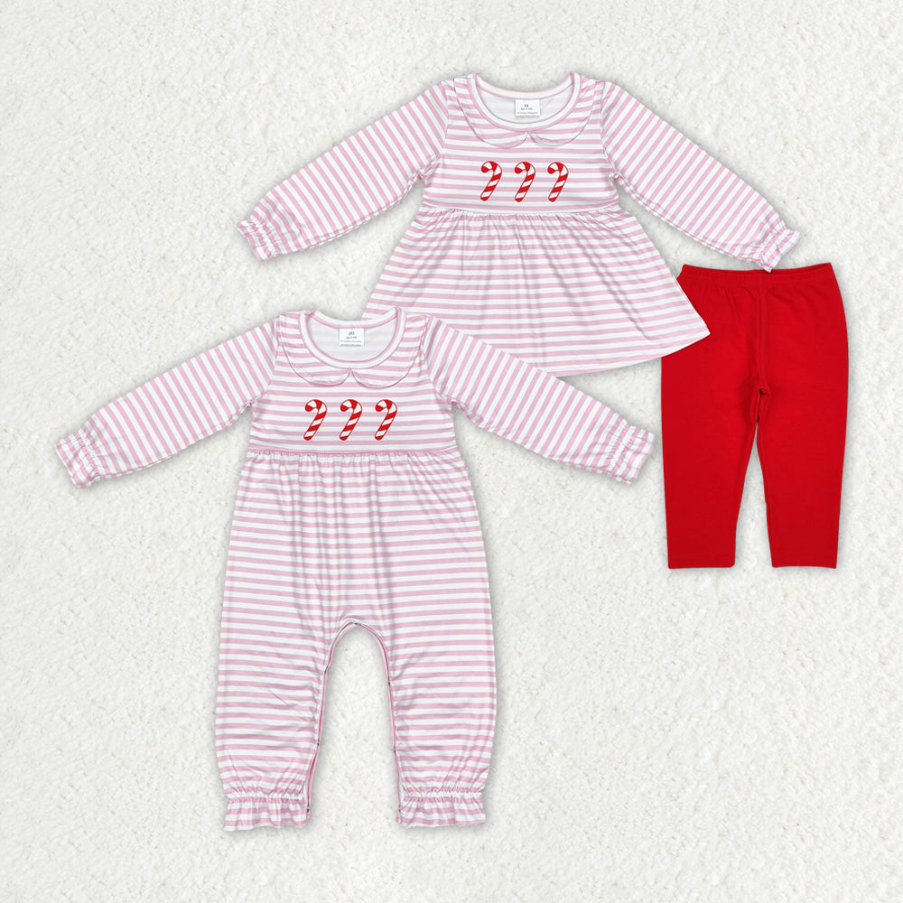 Sibling Baby Girls Christmas Candy Cane Rompers Clothes Sets