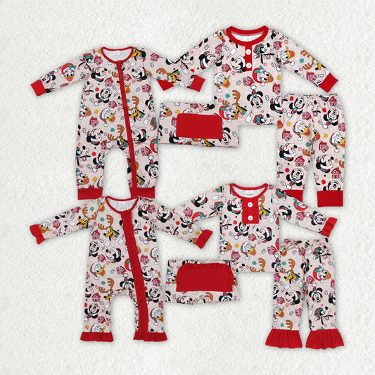 Sibling Girls Baby Boys Christmas Cartoon Deer Rompers Pajamas