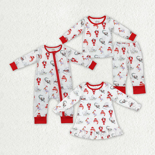 Baby Kids Christmas Crawfish Sibling Rompers Dresses Clothes Sets