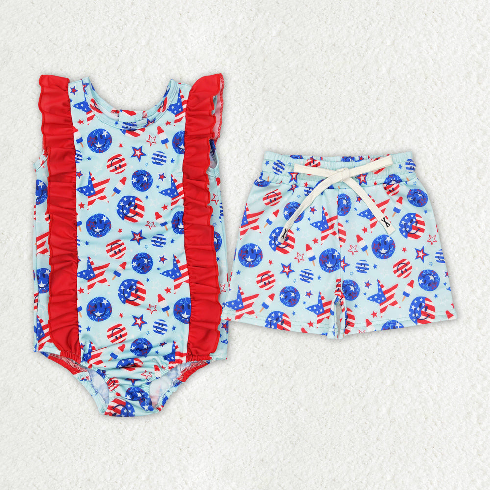 Baby Girls Boys 4th Of July Smile Sibling Trunks Swimsuits