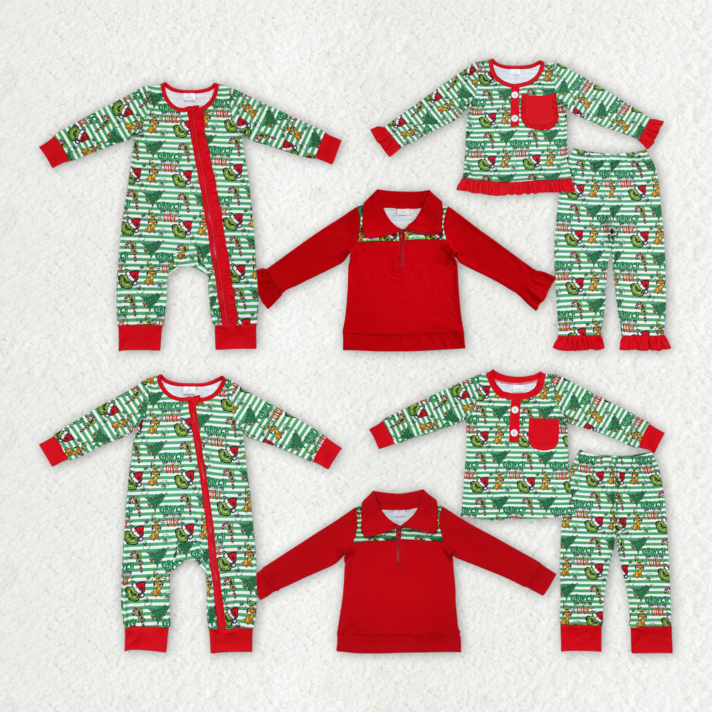 Baby Girls Christmas Green Face Sibling Pajamas Tops Clothes Sets