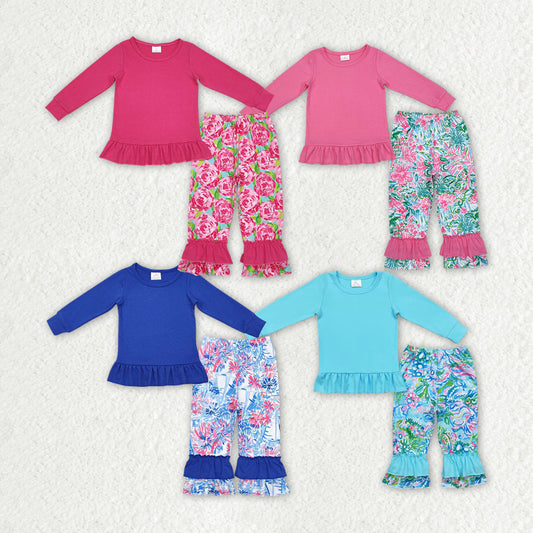 Sibling Sister Baby Girls Cotton Shirt Flowers Pants Clothes Sets