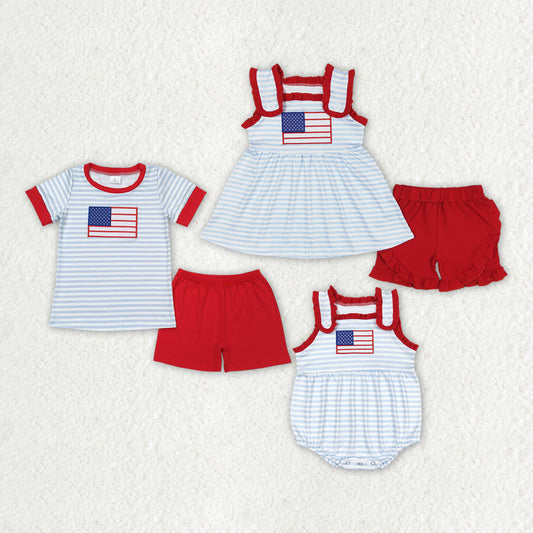 Baby Girls Flag 4th Of July Sibling Rompers Clothes Sets