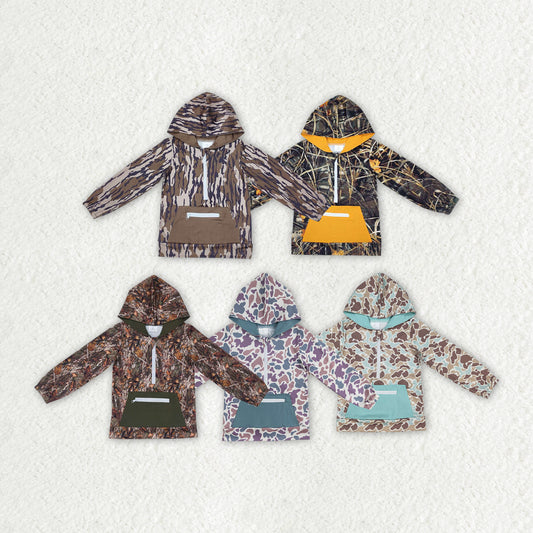 Baby Boys Brother Sibling Bottomland Camo Hooded Zip Pocket Fall Pullovers Tops