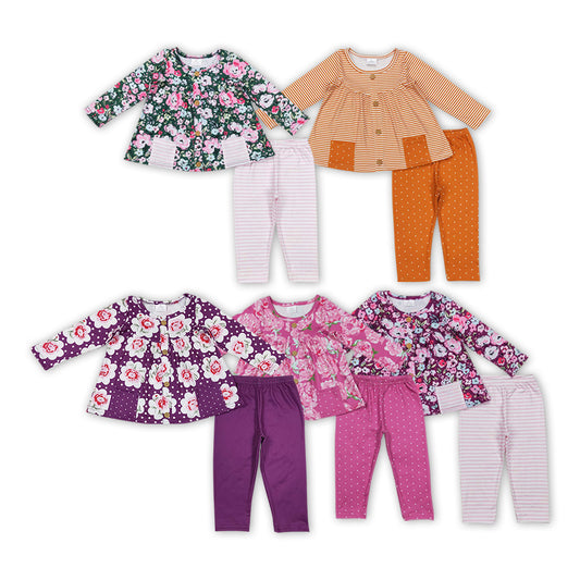 Baby Girls Floral Pocket Tunic Sibling Legging Pants Clothing Sets