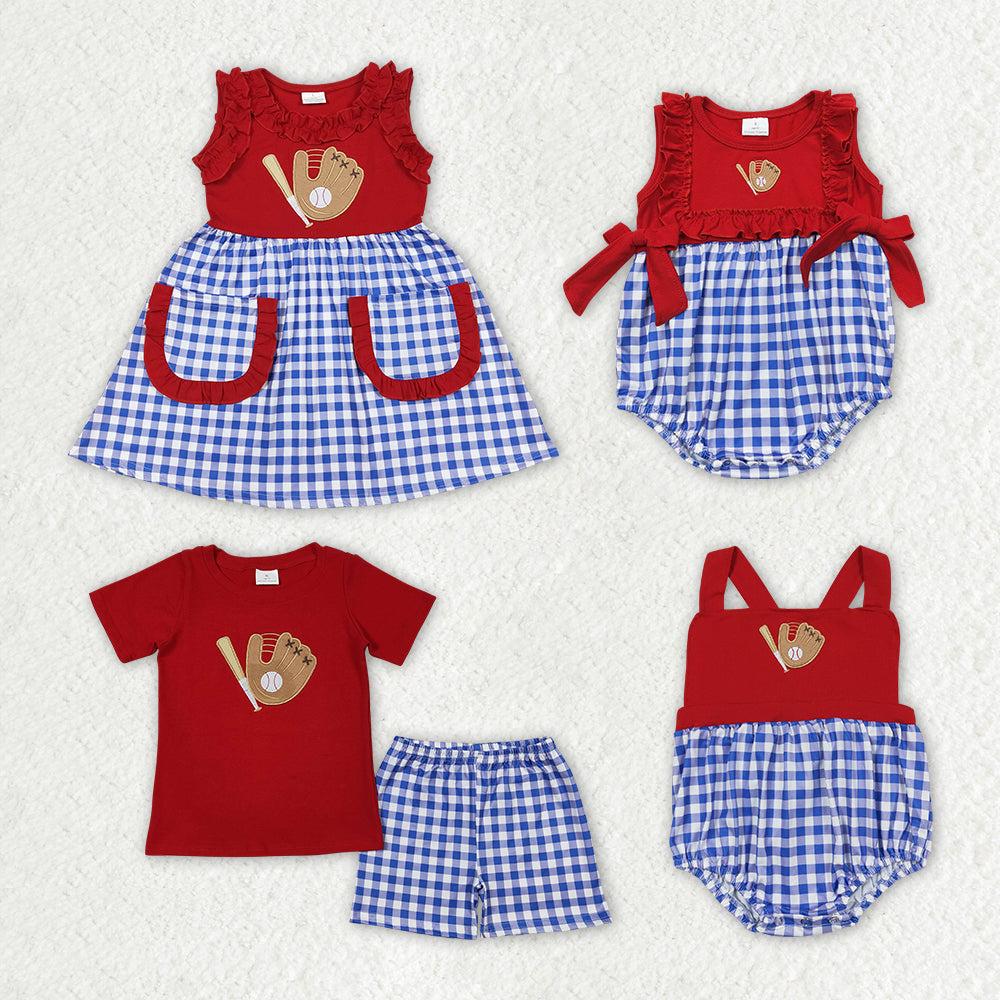 Sibling Girls Baby Boys Red Baseball Rompers Sibling Clothes Suits