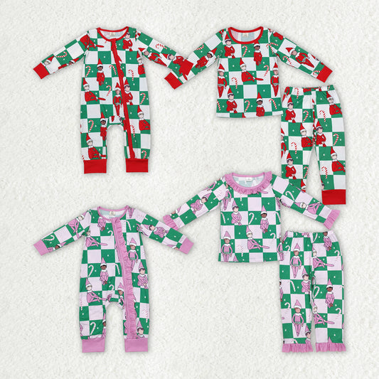 Sibling Girls Boys Christmas Shelf Bamboo Rompers Pajamas Clothes Sets