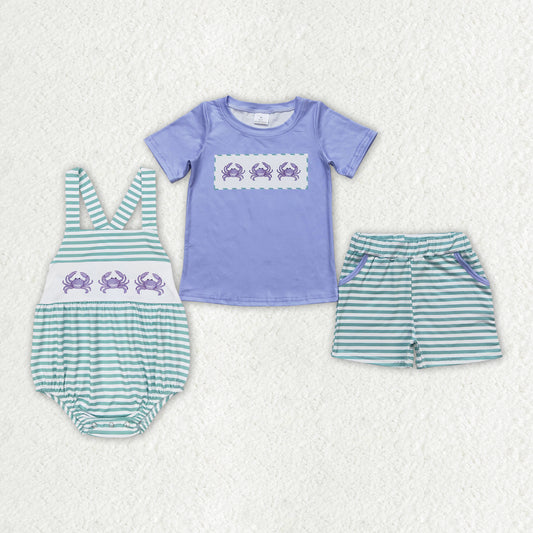 Baby Boys Blue Crabs Sibling Brother Rompers Shorts Clothes Sets