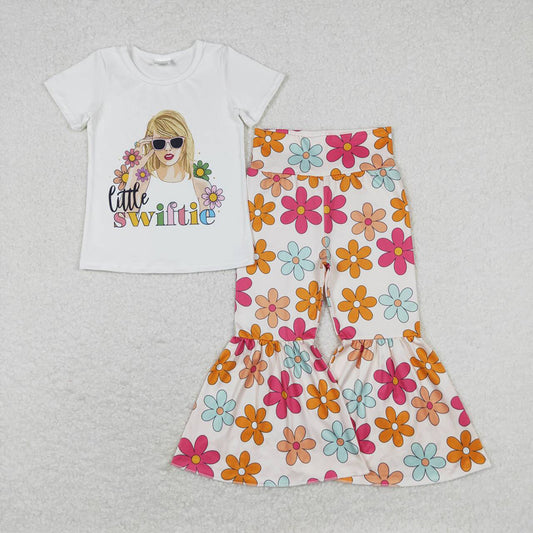 Baby Girls Singer White Shirt Top Flowers Bell Pants Clothes Sets