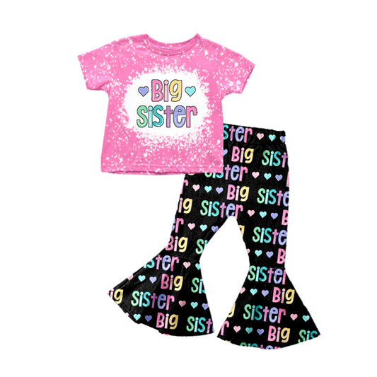 Baby Girls Big Sister Pink Top Bell Colorful Pants Clothing Sets Preorder(moq 5)
