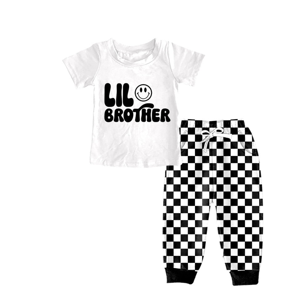 Baby Boys Little Brother Black Checkered Top Pants Clothing Sets Preorder(moq 5)