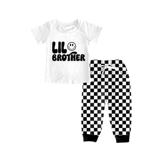 Baby Boys Little Brother Black Checkered Top Pants Clothing Sets Preorder(moq 5)