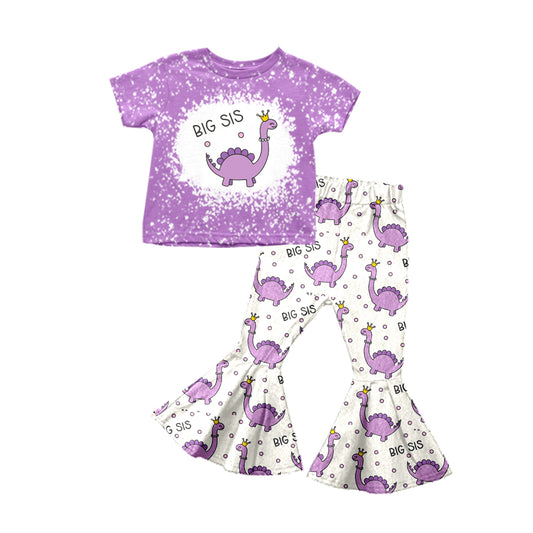 Baby Girls Big Sister Dinosaur Top Bell Pants Clothing Sets Preorder(moq 5)