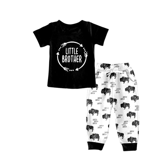 Baby Boys Little Brother Black Top Cows Pants Clothing Sets Preorder(moq 5)
