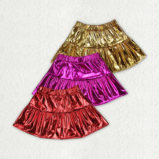 3 Colors Sibling Baby Girls Leather Metallic Skirts Bottoms