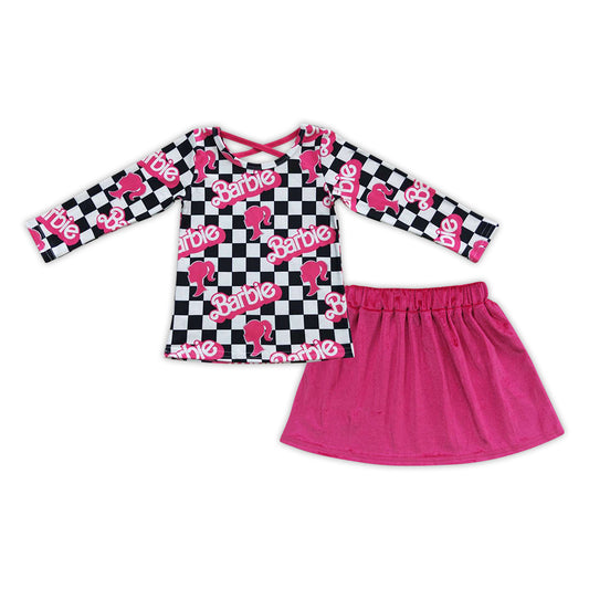 Baby Girls Doll Checkered Shirt Velvet Skirt Clothes Sets