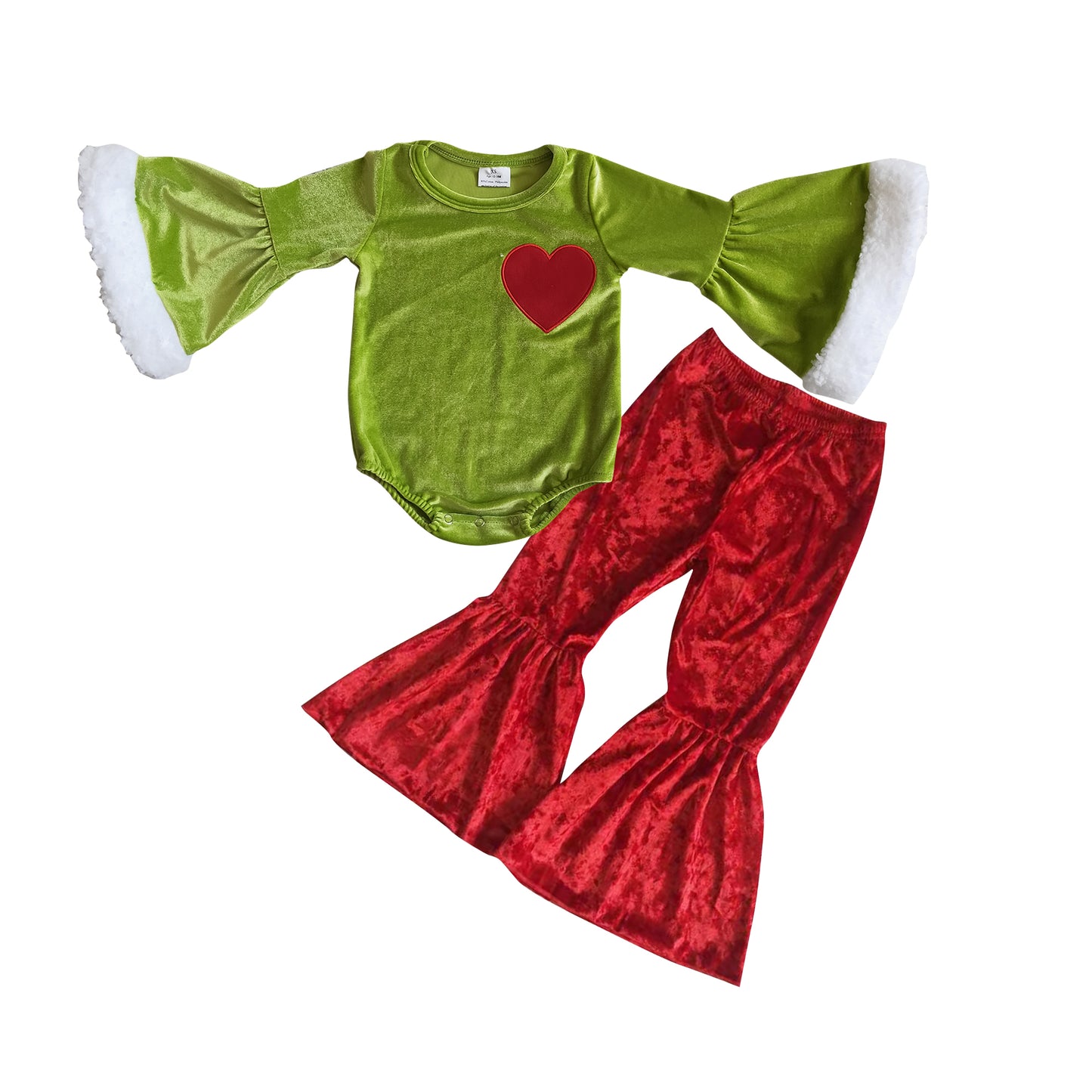 Baby Girls Green Heart Leotards Tops Red Bell Bottom Pants Clothes Sets