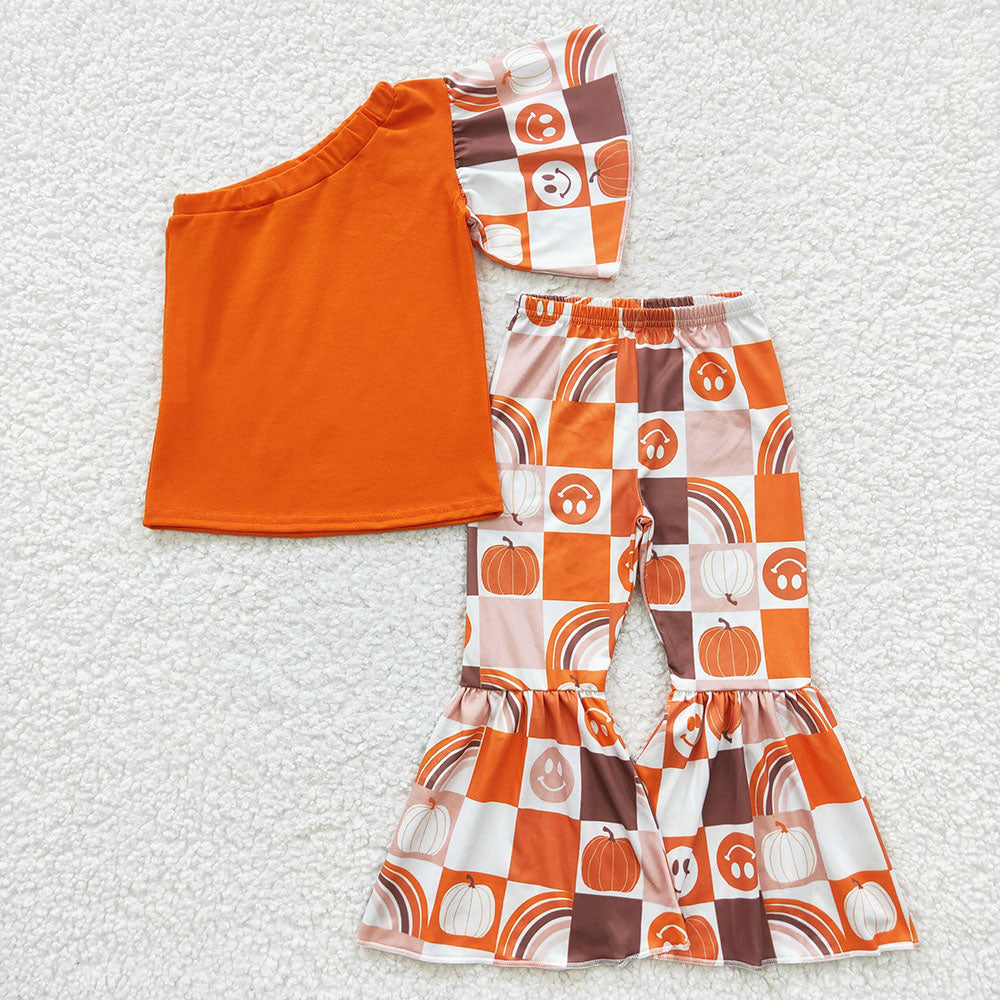 Baby Girls Pumpkin Smile Face Bell Pants clothes(can choose headband here)