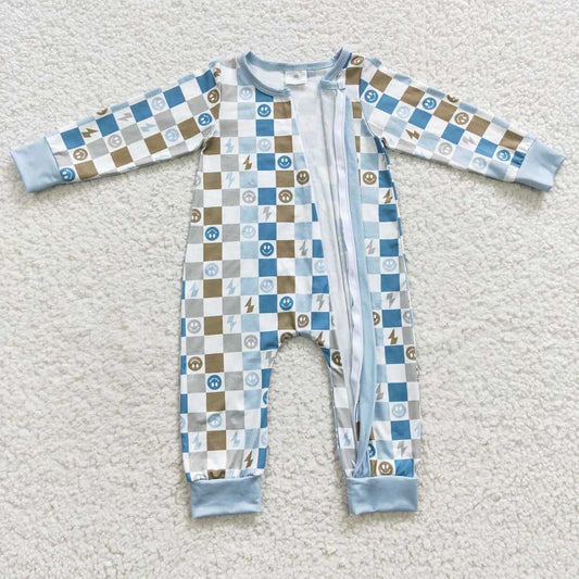 Baby Kids Green Checked Zip Rompers