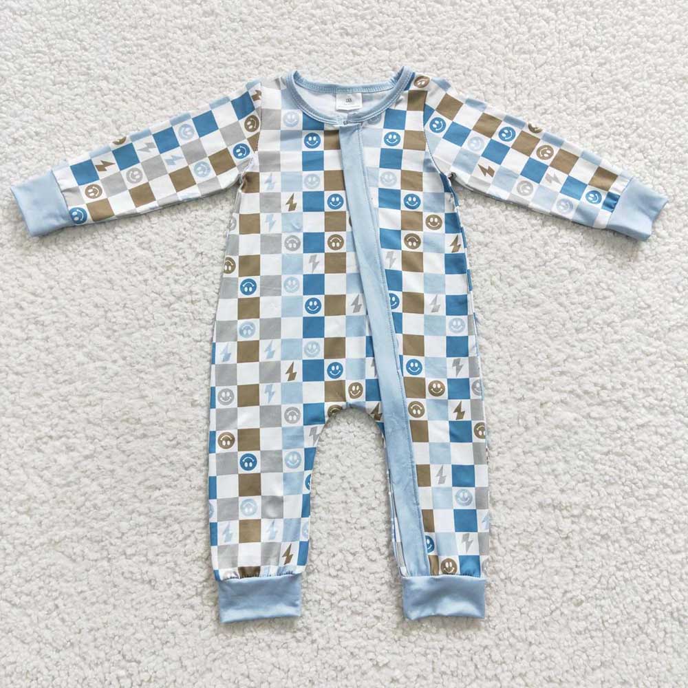 Baby Kids Green Checked Zip Rompers