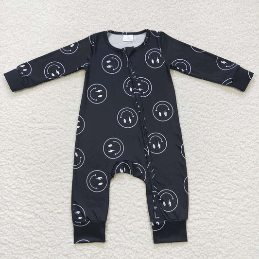 Baby Girls Black Smile Long Sleeve Zip Rompers